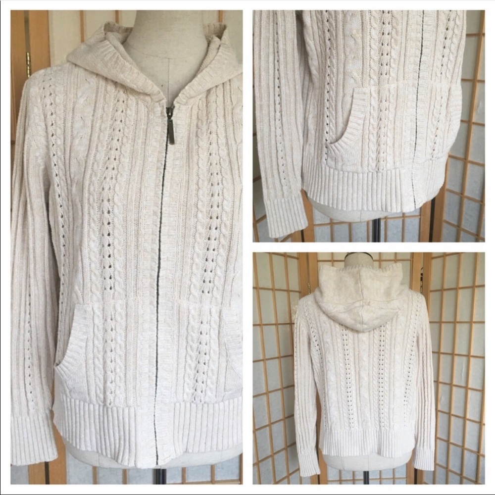 North Crest Hooded Cable Knit Sweater SZ M